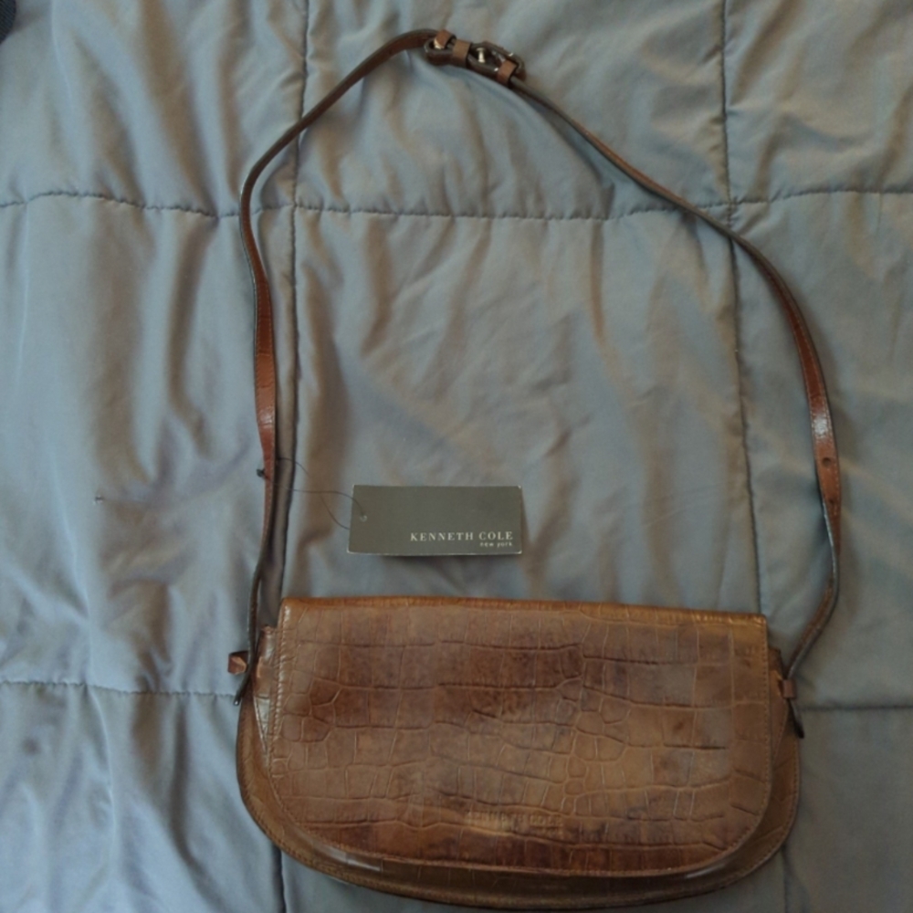 Kenneth Cole Tan Croc-Embossed Shoulder Bag